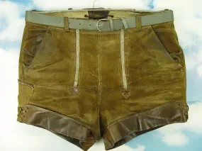 herrlich verspecktes Patina ALPSPITZE uralte kurze Doppelzipp Lederhose Gr.48